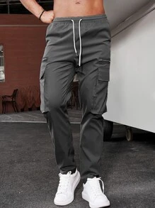 Manfinity Homme Quần Nam Dây kéo Túi màu trơn Đường phố - Màu xám đen - Xem 5