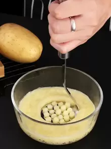 Triturador de patatas de cocina de acero inoxidable de 1 pieza, triturador de frijoles y patatas, herramienta trituradora de alimentos Manual para el hogar - Plateado - Ver 3
