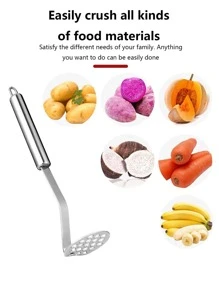 Triturador de patatas de cocina de acero inoxidable de 1 pieza, triturador de frijoles y patatas, herramienta trituradora de alimentos Manual para el hogar - Plateado - Ver 4
