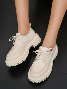 Giày nêm & Phẳng của Nữ màu trơn Ren lên Sẵn sàng - Màu be - Xem 2