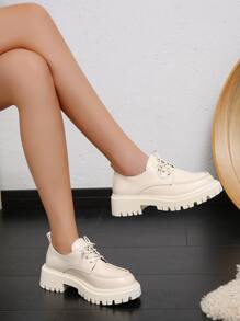 Giày nêm & Phẳng của Nữ màu trơn Ren lên Sẵn sàng - Màu be - Xem 5