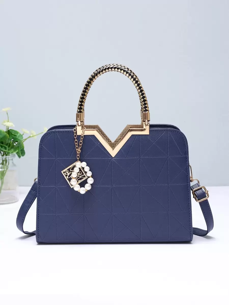 菱形压纹方形手提包，优雅的 PU 斜挎包，女士顶部提手钱包，母亲节礼物，适合女性、新手和白领人士