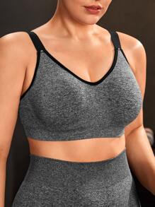 Plus Medium Support Contrast Binding Sports Bra - Dark Grey - View 4