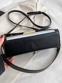 Holographic Crocodile Embossed Push Lock Flap Square Bag - Black - View 5