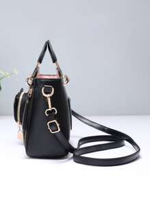 时尚手提包，带猫咪零钱包，纯色斜挎包，女士顶部手柄单肩包，母亲节礼物，送给妈妈的手提包，女士手提包，手提包，印花手提包，背包，多隔层手包，日常散步包，单肩包，大容量手提包，时尚 - 黑色 - 查看 4