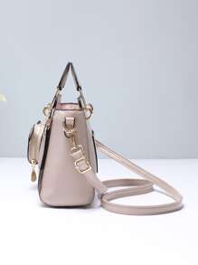 Letter Graphic Square Bag With Bag Charm, Mother's Day Gift For Mom - Khaki - View 4