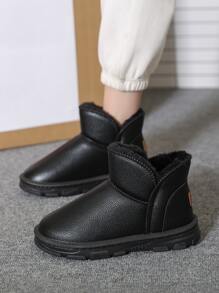 荔枝紋壓花字母貼飾加絨內裏雪地靴