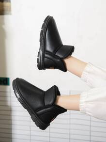 荔枝紋壓花字母貼飾加絨內裏雪地靴