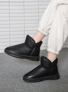 荔枝紋壓花字母貼飾加絨內裏雪地靴