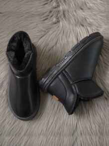 荔枝紋壓花字母貼飾加絨內裏雪地靴