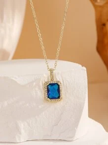 Cubic Zirconia Geometric Pendant Necklace - Multicolor - View 1