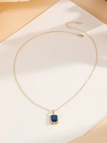 Cubic Zirconia Geometric Pendant Necklace - Multicolor - View 2