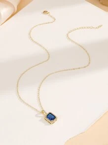 Cubic Zirconia Geometric Pendant Necklace - Multicolor - View 3