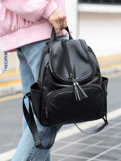 極簡風格流蘇裝飾翻蓋背包