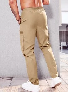 Manfinity Homme Men Flap Pocket Drawstring Waist Cargo Trousers - Khaki - View 2