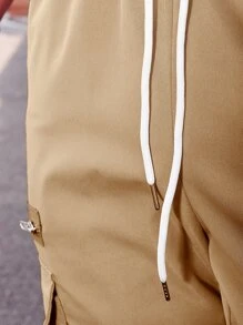 Manfinity Homme Men Flap Pocket Drawstring Waist Cargo Trousers - Khaki - View 5