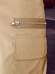 Manfinity Homme Men Flap Pocket Drawstring Waist Cargo Trousers - Khaki - View 8