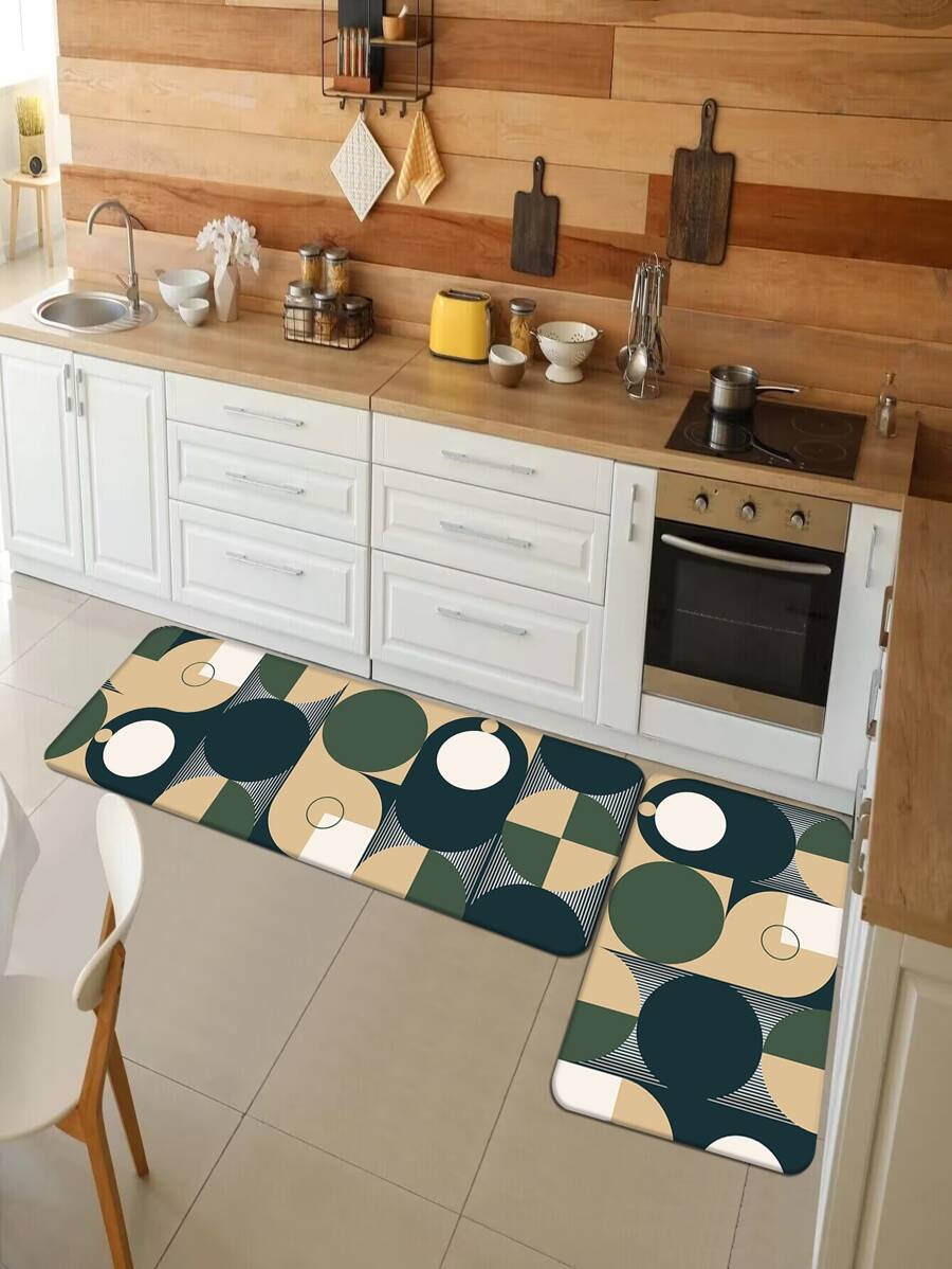 1pc Geometric Print Anti-slip Kitchen Rug