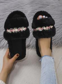 New Ladies' Plush Slippers, Fashionable & Comfortable Faux Fur Slides, Indoor Flat Slip-On Slippers, Long Fur Slippers, Women Slippers