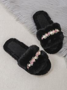 New Ladies' Plush Slippers, Fashionable & Comfortable Faux Fur Slides, Indoor Flat Slip-On Slippers, Long Fur Slippers, Women Slippers