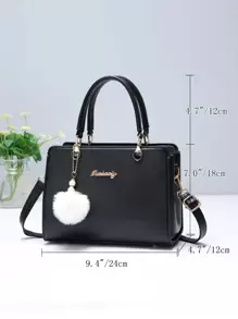 女士优雅托特包、经典单肩包、带绒球装饰的手提包，适合女性、新手和白领人士的母亲节礼物