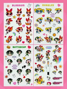The Powerpuff Girls | ROMWE 4張卡通女孩圖案紋身貼紙 - 彩色 - 查看 1