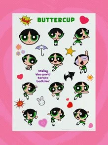 The Powerpuff Girls | ROMWE 4張卡通女孩圖案紋身貼紙 - 彩色 - 查看 4