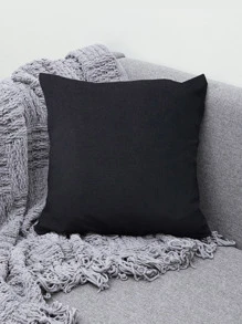 1入組素色抱枕柔軟靠墊套不附帶墊芯適用於沙發臥室 - 黑色 - 查看 1