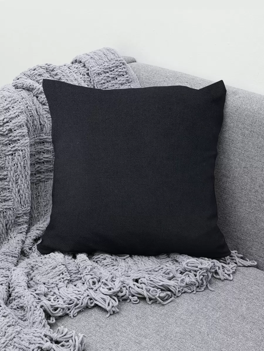 1入組素色抱枕柔軟靠墊套不附帶墊芯適用於沙發臥室 - 黑色 - 查看 1