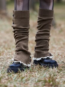 ROMWE Fairycore 紐扣裝飾蕾絲邊腿部保暖套