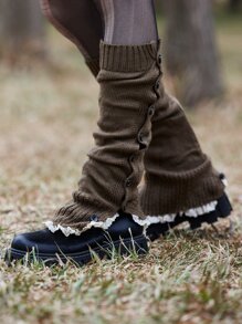 ROMWE Fairycore 紐扣裝飾蕾絲邊腿部保暖套