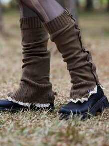 ROMWE Fairycore 紐扣裝飾蕾絲邊腿部保暖套