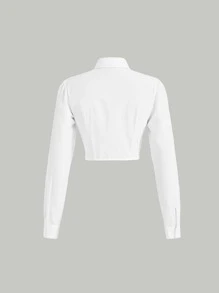 SHEIN MOD 素色前收褶襯衫 - 白色 - 查看 5