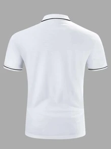 Manfinity Homme Hombres Camisa polo con estampado de águila ribete en contraste - Blanco - Ver 2