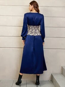 SHEIN Unity 斑馬紋腰部打褶A字連衣裙 - 寶藍色 - 查看 2