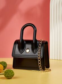 Bolsa De Hombro Con Asa Única Mini De Moda Con Decoración De Cadena, Bolsa De Mano Linda, Bolsa De Regalo - Negro - Ver 1