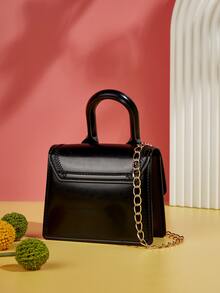 Bolsa De Hombro Con Asa Única Mini De Moda Con Decoración De Cadena, Bolsa De Mano Linda, Bolsa De Regalo - Negro - Ver 3