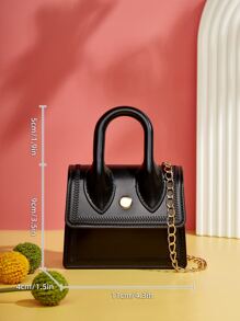 Bolsa De Hombro Con Asa Única Mini De Moda Con Decoración De Cadena, Bolsa De Mano Linda, Bolsa De Regalo - Negro - Ver 4