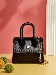 Bolsa De Hombro Con Asa Única Mini De Moda Con Decoración De Cadena, Bolsa De Mano Linda, Bolsa De Regalo - Negro - Ver 6