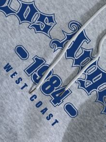 SHEIN EZwear Letter Graphic Kangaroo Pocket Drawstring Thermal Hoodie - Grey - View 3