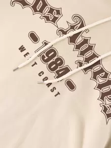 SHEIN EZwear Letter Graphic Kangaroo Pocket Drawstring Thermal Hoodie - Apricot - View 3