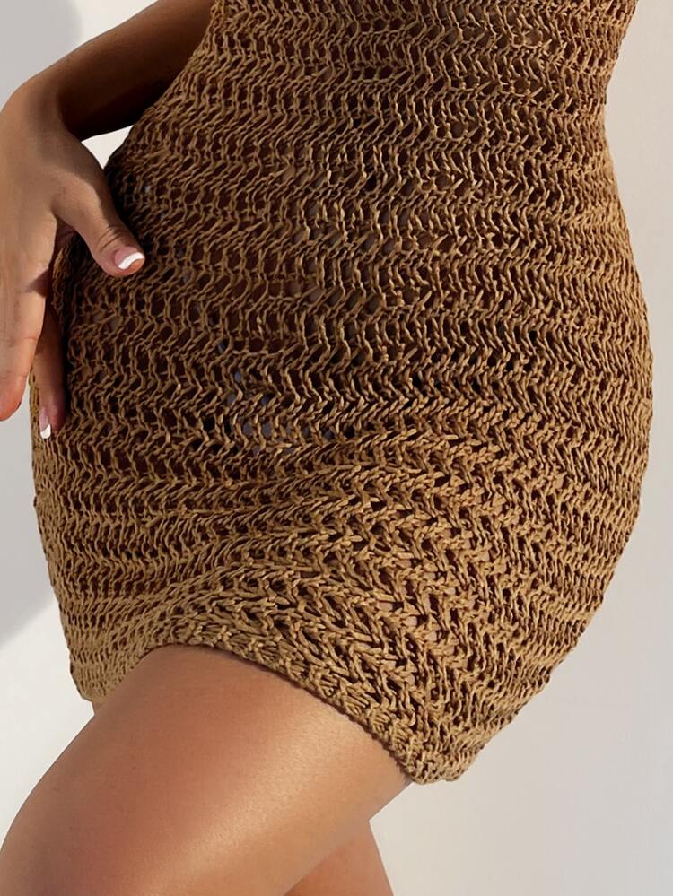 Summer Beach Hollow Out Halter Tied Backless Cover Up