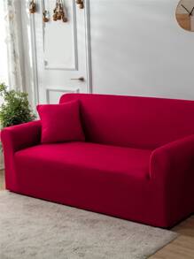 1入組素色有彈性沙發套和1入組靠墊套不附帶墊芯 - 紅色 - 查看 2