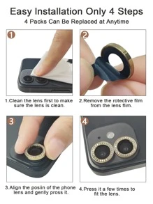 Rhinestone Decor Phone Lens Protector Compatible With iPhone - Gold - View 4