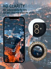 Rhinestone Decor Phone Lens Protector Compatible With iPhone - Gold - View 5