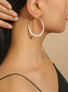 極簡圓耳環 - 白色 - 查看 1