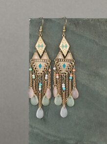 Geometric Decor Tassel Drop Earrings - Multicolor - View 4