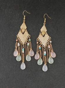 Geometric Decor Tassel Drop Earrings - Multicolor - View 2