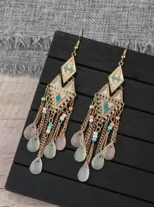 Geometric Decor Tassel Drop Earrings - Multicolor - View 1