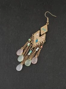 Geometric Decor Tassel Drop Earrings - Multicolor - View 5